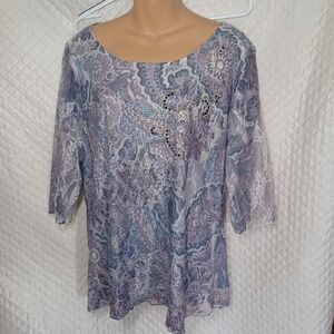 Essential Purple Blue Bead Embellishment Lace Paisley Feminine Coquette Women XL